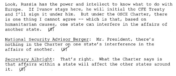 10. Berger & Albright agree that Russia has the right to meddle in the affairs of the break away republics, maybe even other European powers. What I find really ironic is that Carter Page was working with OSCE while serving as a Navy Intelligence officer!