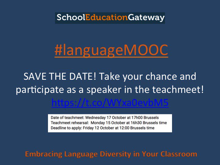daniela_c's tweet photo. Thank you very much for joining us in such an inspiring twitterchat! 
Before leaving please take note of the upcoming teachmeet and don't miss the chance to participate as a speaker!         #languageMOOC https://t.co/brb0kctUdk