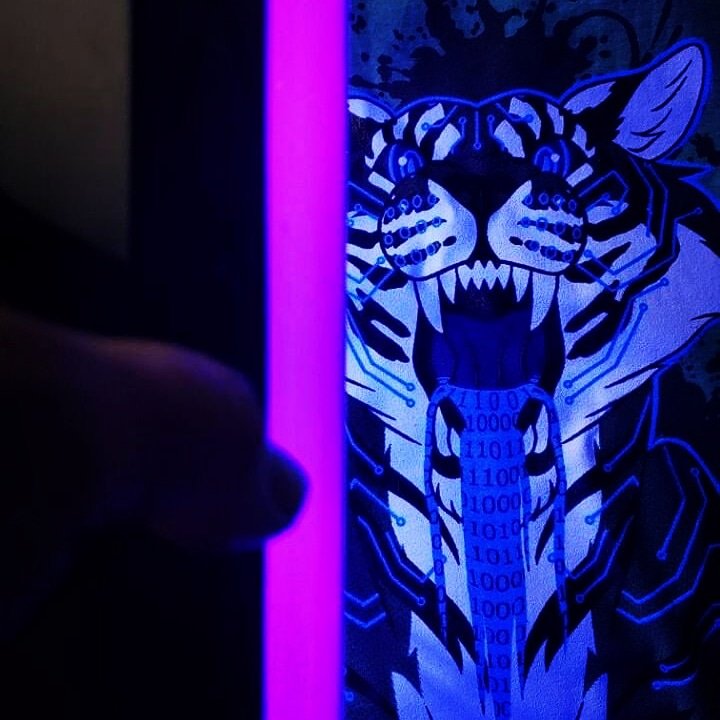 fuzzycoma's tweet photo. I pick them up tonight! @AnthroSoutheast tomorrow! Shipping starts next week for backers! 

Thanks to @aardvarktees for making them! 

#FuzzyComa #furryfandom #furry #tiger #Anthrosoutheast #apparel #tshirts #blacklight #crowdfunding https://t.co/1BhZdOsREf