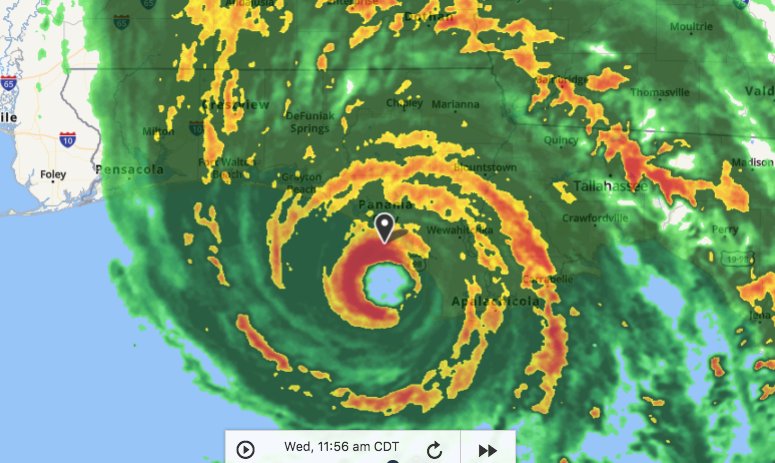 weatherchannel's tweet image. BREAKING: Northern eyewall of #HurricaneMichael now coming ashore near Panama City, FL with destructive winds. Interactive radar: wxch.nl/2OkIKYw