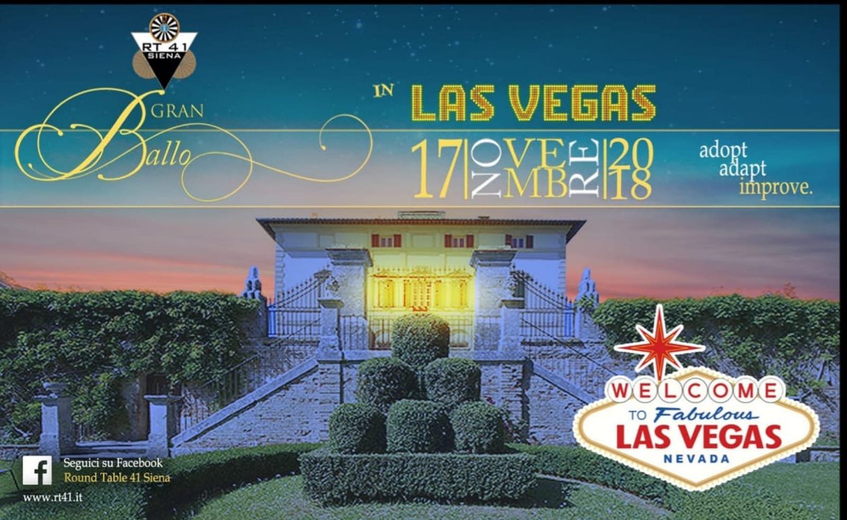 Entriamo insieme nella città che non dorme mai, Las Vegas. Round Table 41 Siena ci accompagna in una magica esperienza; musica ed amicizia ci abbracceranno in uno spettacolare viaggio di emozioni 
#granballodisiena #welovertitaly #proudtobetabler #partediqualcosadigrande #italia