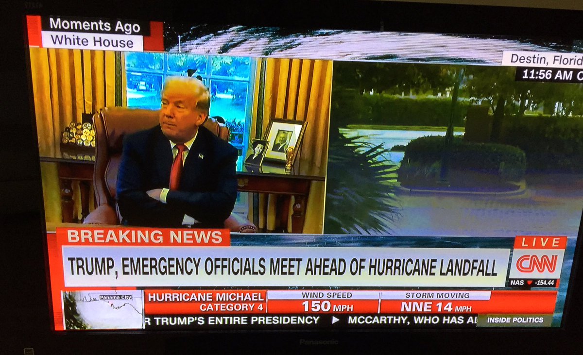 SQLnaut's tweet image. President Trump’s body language speaks volumes as he answers questions about Hurricane Michael.