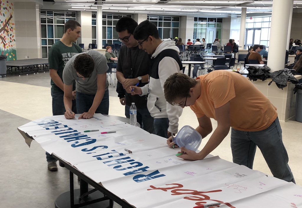 RHSCounselors5's tweet photo. Rudder students accept Rachel’s Challenge! #rachelschallenge #impacttheworld #bekind #TellTheStory #OpportunityAwaits #rltw @Mario_Bye @BryanISDSup @BryanISD @KimGiesenschlag @RudderHS_BISD @donnawillett4 https://t.co/g7hyRKmVmZ