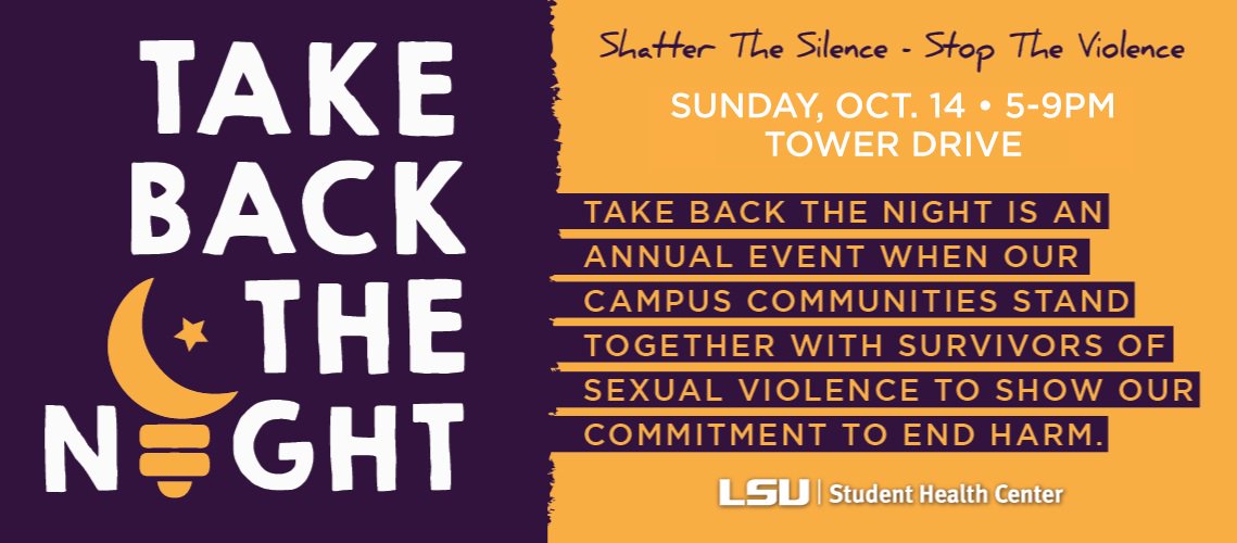 This Sunday is Take Back the Night, where we stand beside survivors of sexual violence and learn about the resources available both on and off campus. We hope to see y'all there!