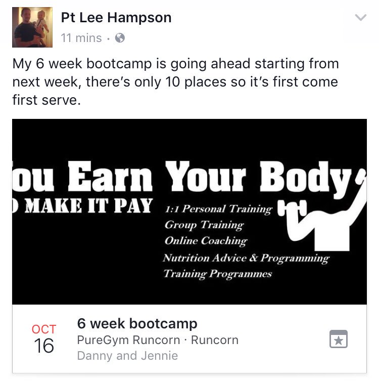 Leehampsonpt's tweet photo. Last 4 spaces don’t miss out @PureGym_RUNCORN https://t.co/02WdNMYhRk