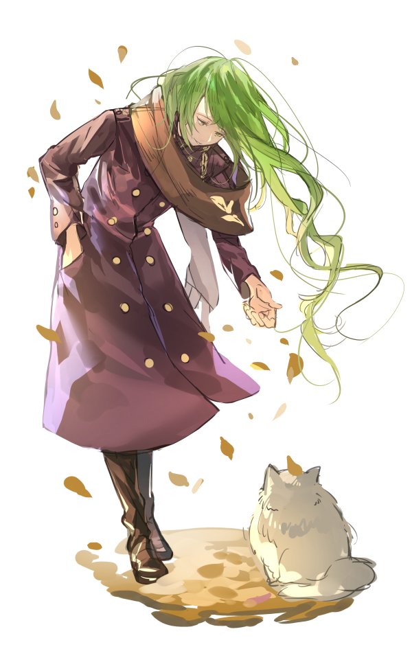 enkidu (fate) long hair green hair scarf coat hand in pocket 1other white background  illustration images