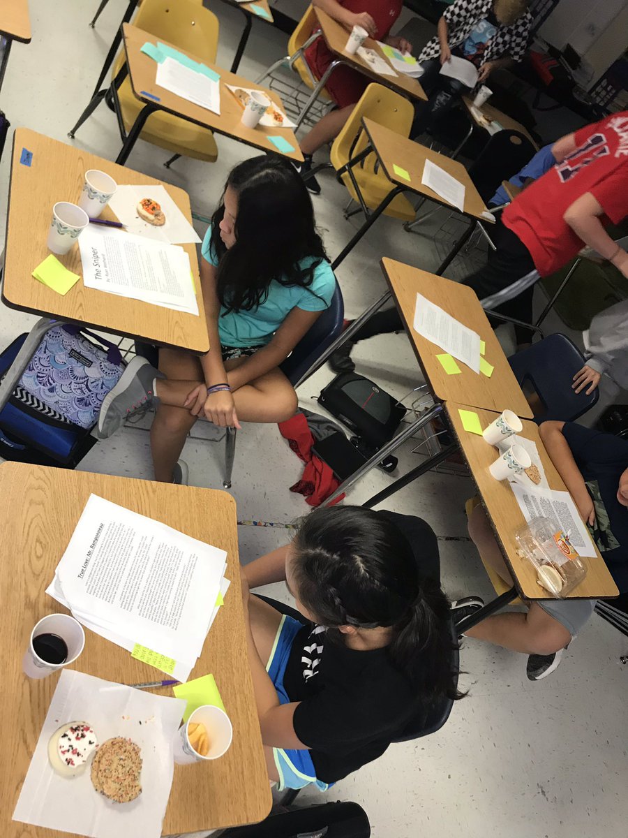 AnnieHNelson's tweet photo. Author’s celebration with peer feedback. I’m proud of their work. #hbmshawks @CassidyJL @MrsKapella @HBMS_LitCoach https://t.co/UrWxSCFbLx