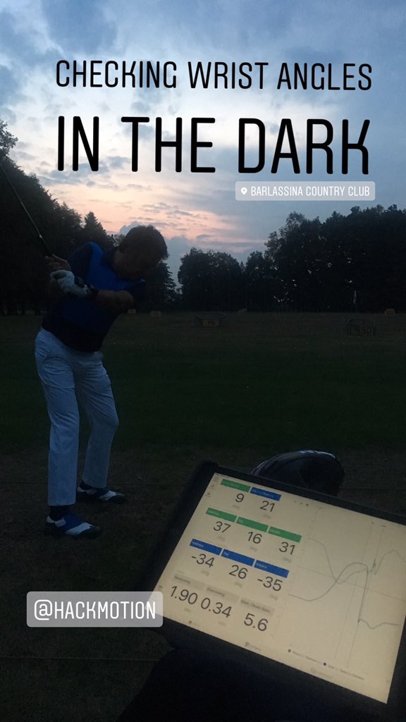 ZanardelliGolf's tweet image. Checking lead wrist angles in the dark with @hackmotion in Barlassina Golf Club, Milan. Great, easy and fast improvement with its integrated biofeedback sound. Definitely a great tool! #hackmotion #new #best #golf #technology 👍