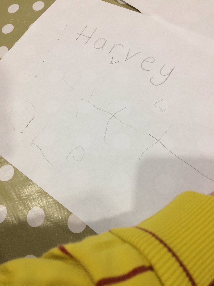 I’m trying my best to write my own name. The H is looking great! 👍🏻 <a href="/GrangeNurs/">Grange First Nursery</a> The woody PJ’s &amp; sunglasses tho! 😂