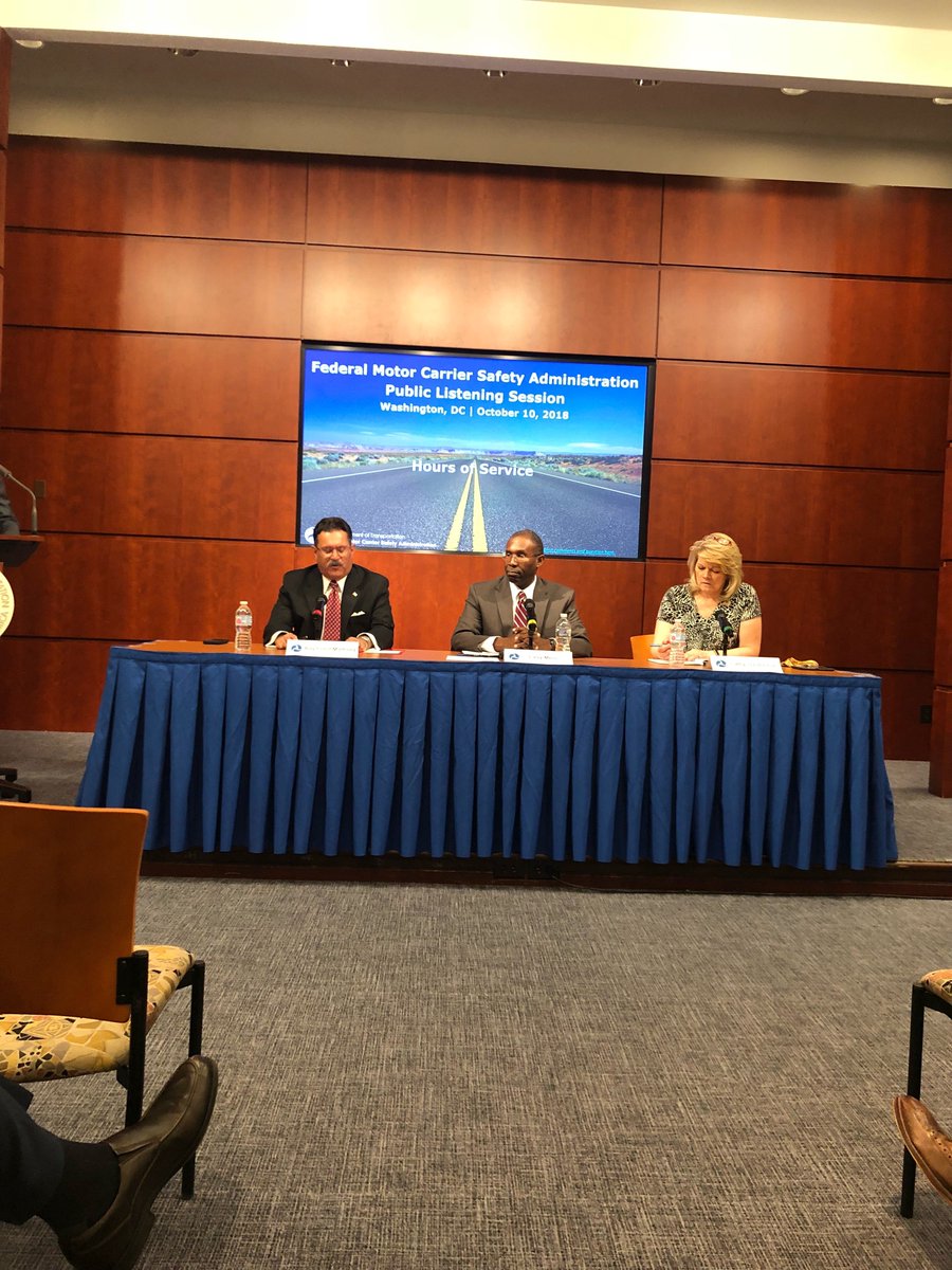 AmericanBusAssn's tweet photo. Andrew is presenting ABA’s comments to @FMCSA Administrator Martinez at the HOS Public Listening Session at DOT headquarters. #ABAWorkingForYou https://t.co/QuSOsm6t7Q