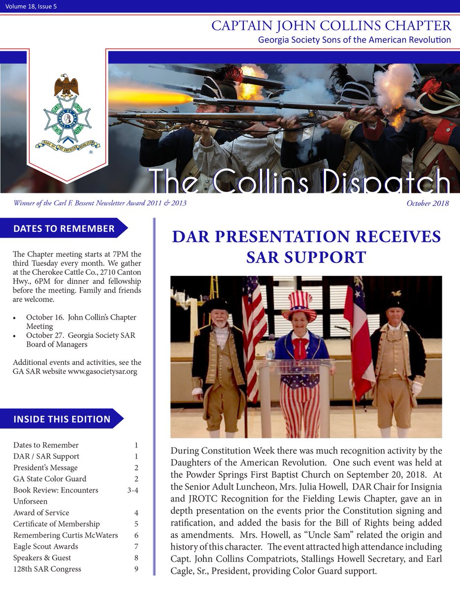 SAR_JohnCollins's tweet photo. The new edition of the @SAR_JohnCollins Dispatch for October is available https://t.co/qW6CCu6Z2c #Patriots #americanhistory #americanrevolution #Genealogy https://t.co/5ZmOis9zHz