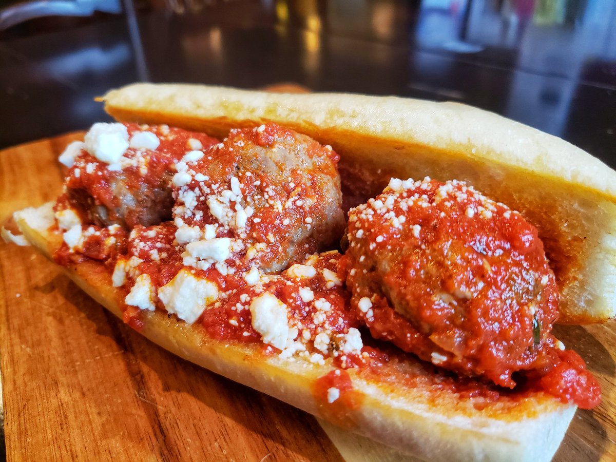 *** Sandwich of the Week***
This week we are featuring the Greek style Meatball Sandwich! The meatballs are made with a blend of Lamb and Beef, cooked to perfection and then covered with a delicious Tomato Sauce, and Feta Cheese!