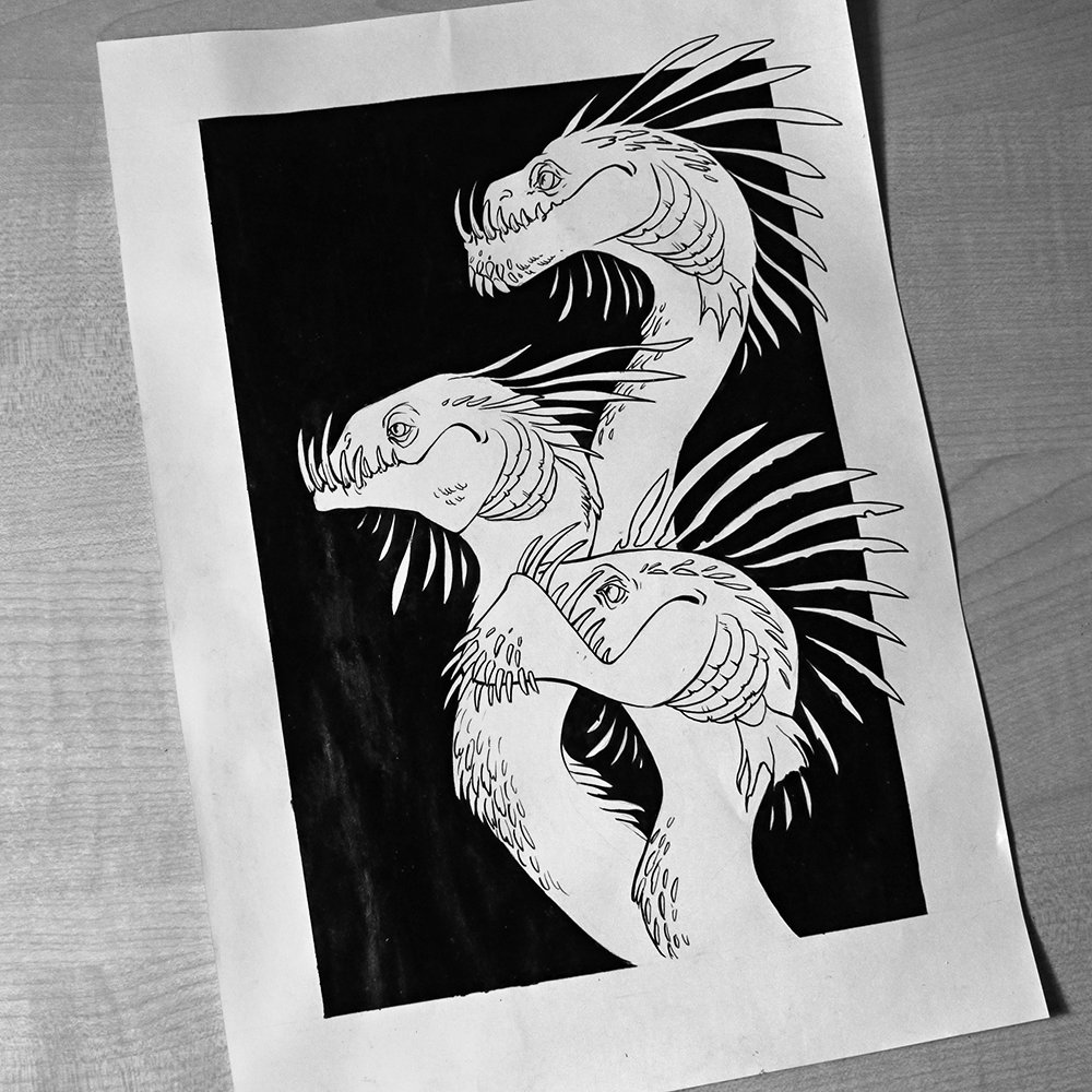 #inktober day 10! Underwater, three-headed dragon, based on Anglerfish.

#inktober2018 #inktoberday10 #dragon #fantasy 