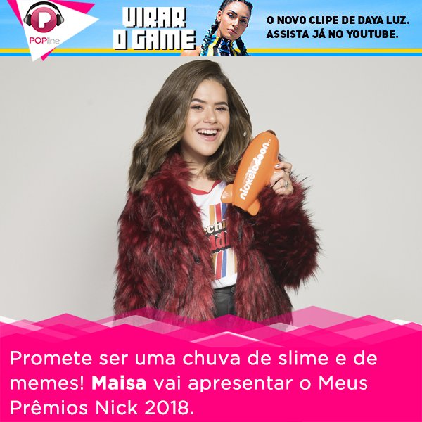 POPline's tweet photo. Meus Prêmios Nick anuncia @maisasilva como apresentadora deste ano. Ela ainda concorre em várias categorias da premiação. Saiba tudo: https://t.co/kqtxlEWXOE https://t.co/XhgEBNn67E