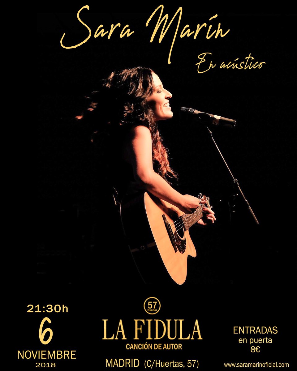 saramarinmusic's tweet photo. Que sí, que sí! Que el próximo concierto ya está aquí! El martes 6 de Noviembre tendré el gustazo de estrenarme en @lafidulaenvivo junto a mi @Javibobes a la guitarra💜 QUIÉN SE APUNTA?? Habrá sorpresas, ahí lo dejo! #RT https://t.co/Nk0agkivIe