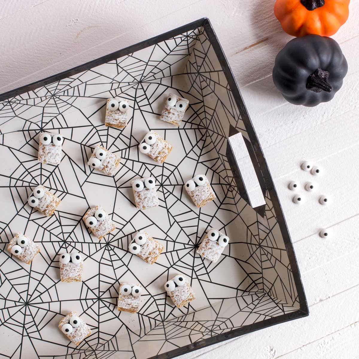 Boo! Try these #wholegrain ghosties—just fasten candy eyes to your favorite Sweetened Wheatfuls cereal with a little melted chocolate or icing. #halloween