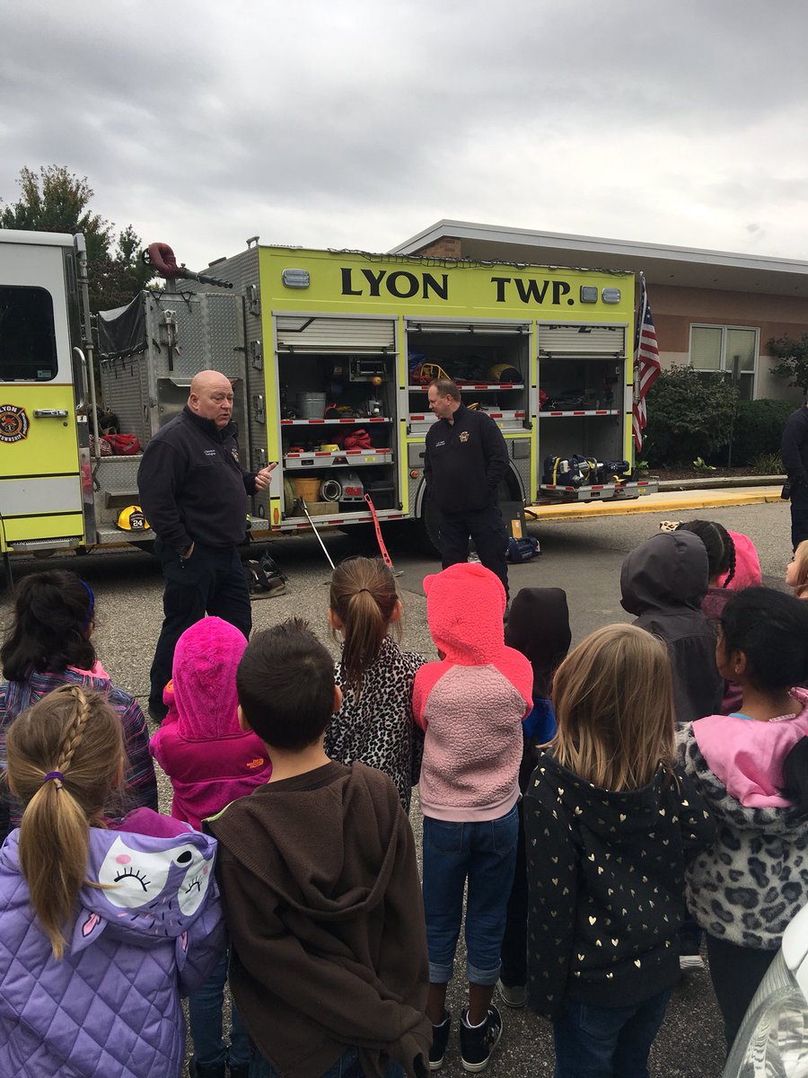 Thank you to the Lyon Township Fire Department for teaching our kindergartners about fire safety last Friday!