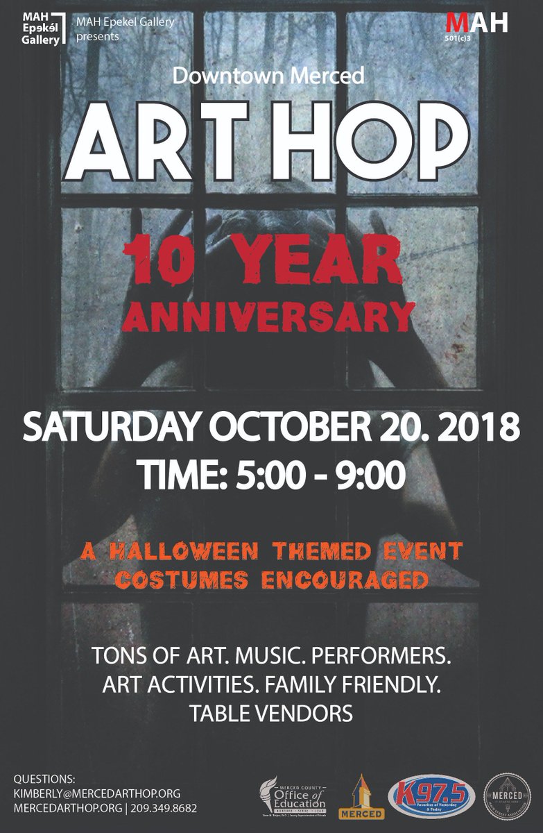 mercedarthop's tweet photo. Next Merced Art Hop October 20th, 5-9pm, our "10 Year Anniversary" https://t.co/4IrDj0MF6H #mahepekelgallery #mercedarthop https://t.co/mJ8CrCA0ol