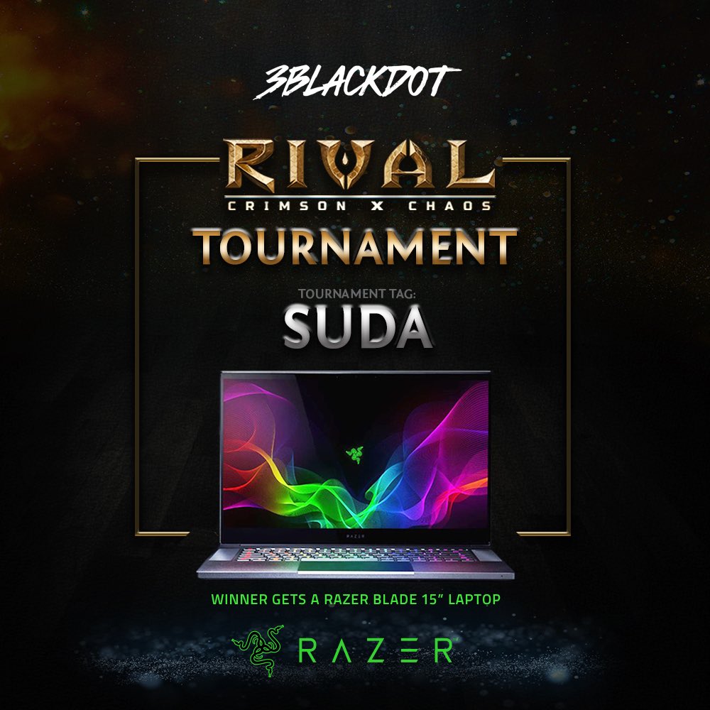 ImSuda's tweet photo. I’m taking part in a Rival tournament right now with @3BLACKDOT!

Winner gets a Razerblade laptop,
Follow the instructions to enter. #ad
Rival: https://t.co/M4ZA2F2iMh https://t.co/UJWgmZiKq8