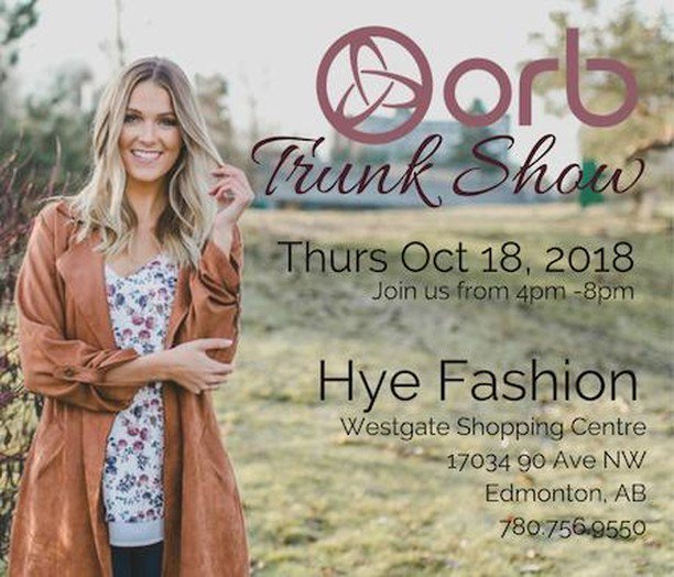 hyefashion's tweet photo. We are **so** excited to announce that Hye Fashion will be hosting an Orb Clothing Trunk Show Thursday October 18th!! See exclusive styles not currently in store &amp; receive 20% off ALL Orb!! Enjoy complimentary refreshments, snacks &amp; visit your Hye Fashio… https://t.co/ttSbKV7Shv https://t.co/7hpaC0sDf9