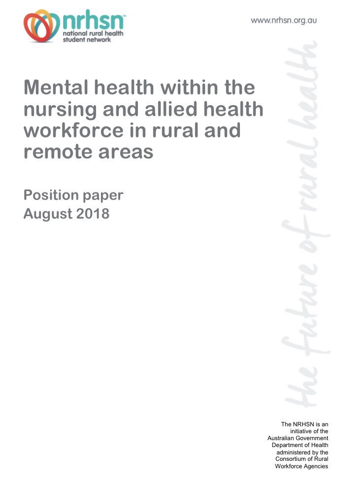The_NRHSN's tweet photo. Check out our Mental Health Position paper, led by @simonwhelan_ , and our Mental Health within the nursing and allied health workforce in rural and remote areas Position Paper, led by @wenham_amy. 

#GoRural #MentalHealthDay18 

https://t.co/4qBNm6zsOW
https://t.co/hUCqSXd0W5 https://t.co/XnZpx74A7m