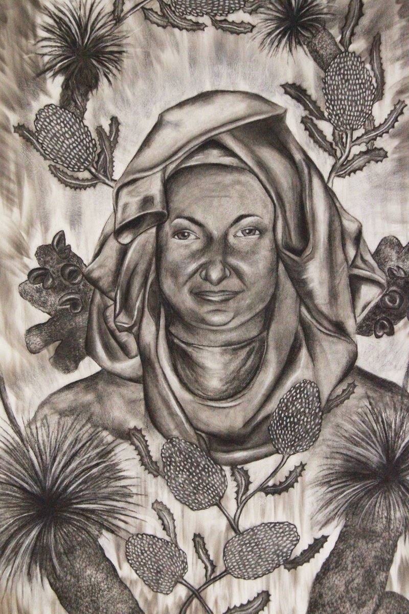 NewmanCollegeWA's tweet photo. Congratulations Stella Blitz-Cokis Y12 awarded the Champagnat Vision Award for her charcoal painting inspired by the Marist pillar In the Way of Mary. Her work depicts her god mother &amp; the significance of her in Stella's life #Celebrate #shinethroughdiscovery @WeMarists https://t.co/s2FqNxxWWJ