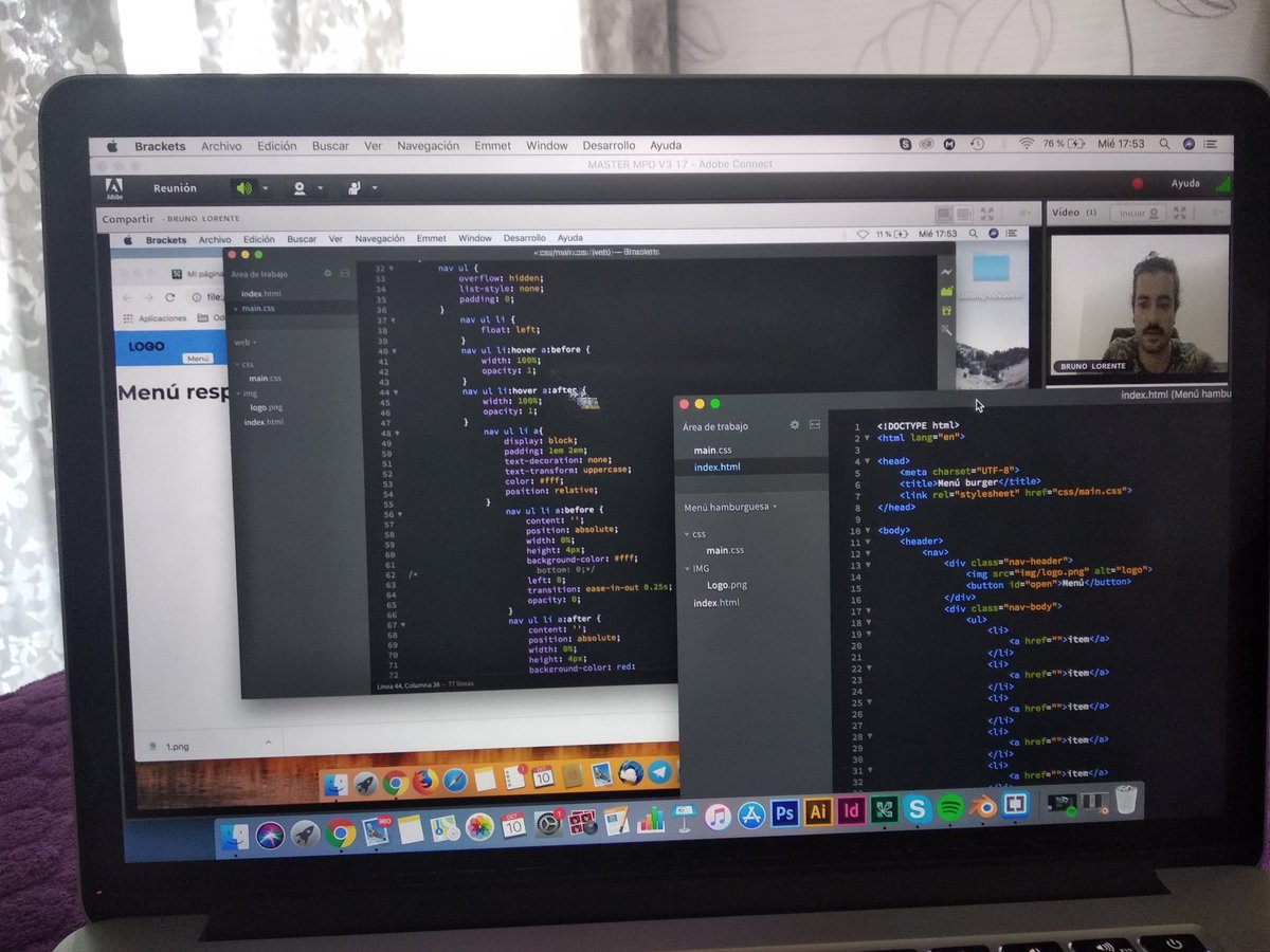 Hoy hemos tenido clase de HTML y CSS. Aprendiendo a crear menús de hamburguesa con @blorente_ en el #masterMPD 👏👏una de las clases que más me gusta! 
#HTML #css #maquetaciónweb @nettformacion