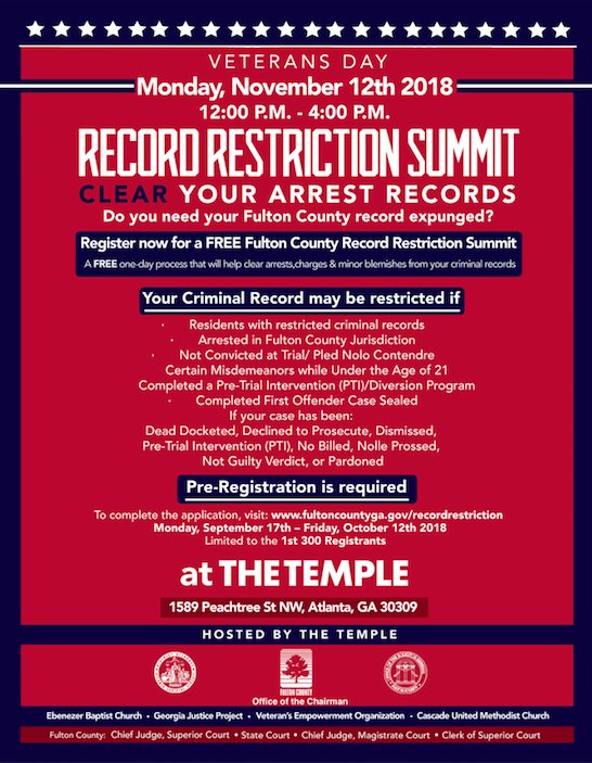 Record Restriction Summit is a collaboration of @EBENEZER_ATL, @THE_TEMPLEATL, @CITYOFATLANTA, @GAJUSTICE, and @FULTONCOUNTYDA, joining forces to champion social justice in Atlanta. #restrictionsummit2018 bit.ly/2OaeGyk