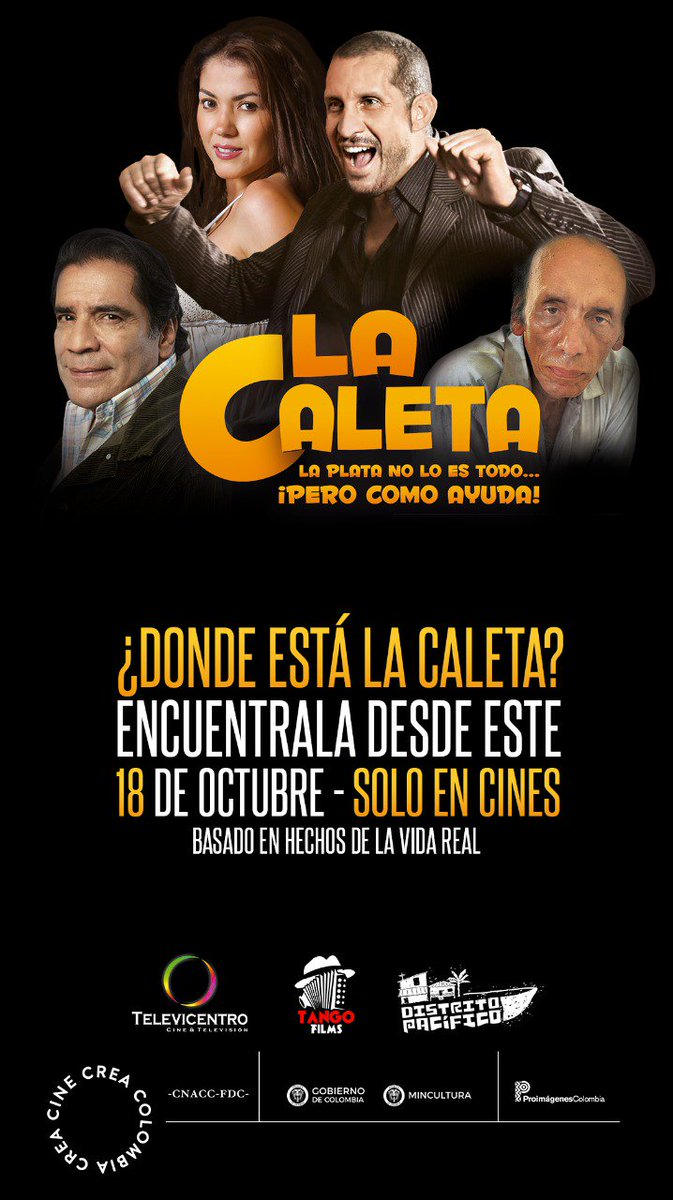 Desde el próximo 18 de octubre estaremos en Salas de cine con #LaCaleta 
#EstrenoNacional #Cinecolombiano #Cinema <a href="/magazinpacifico/">Magazín Pacífico</a> <a href="/Gildardo_Arango/">Gildardo Arango</a> <a href="/TwiterosCali/">TWlTTEROS CALI</a>