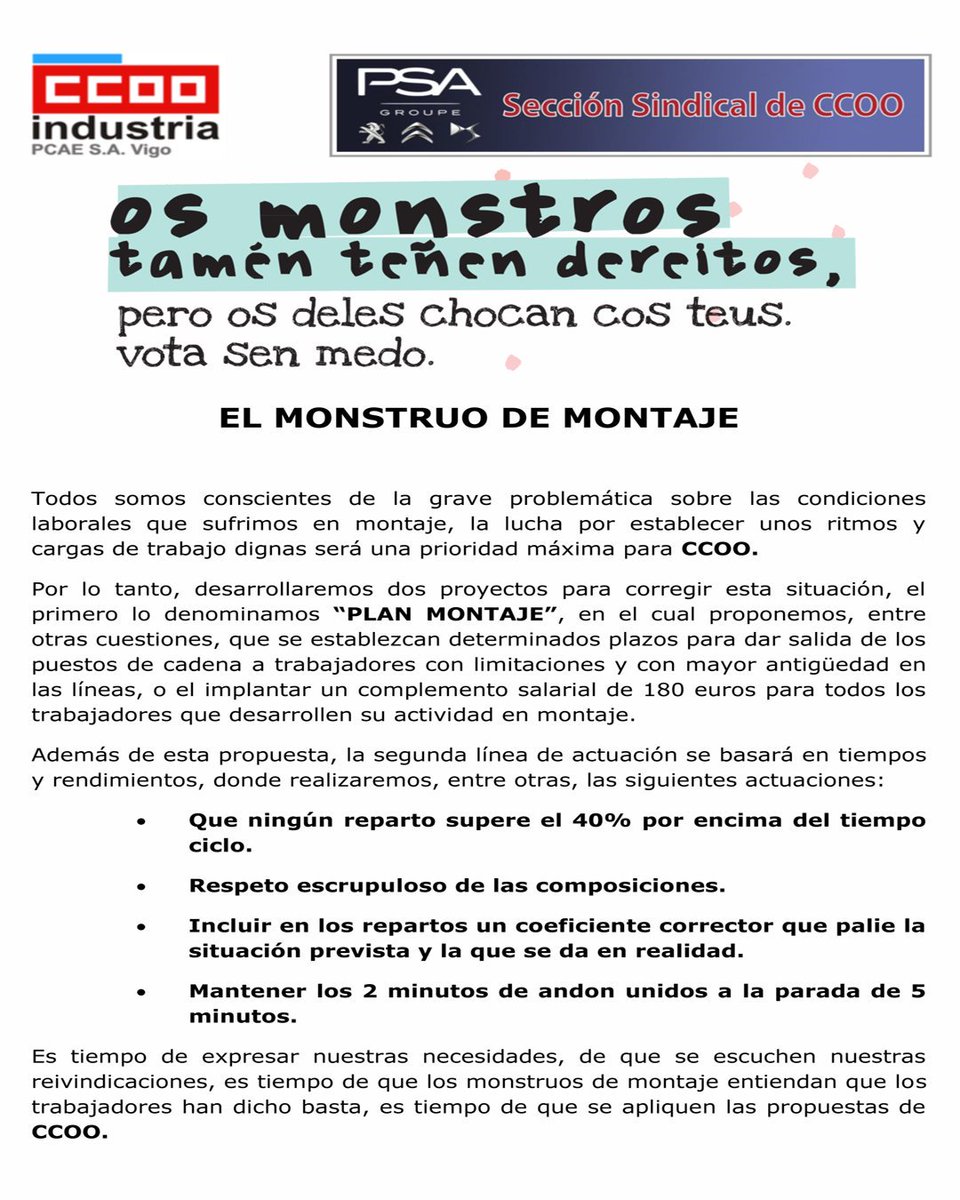 ccoopsavigo's tweet photo. OS MONSTROS TAMÉN TEÑEN DEREITOS,
pero os deles chocan cos teus. Vota sen medo.
#ComisionesObreras #CCOOPSAVigo #CCOOGalicia #EsElMomento #HayMotivos #SindicatoDeClase #OsDoMetal #Citroen #Metalunion #Dereitos #Eventuais #PSA #crafting_with_love https://t.co/Z2o7uD1I8P