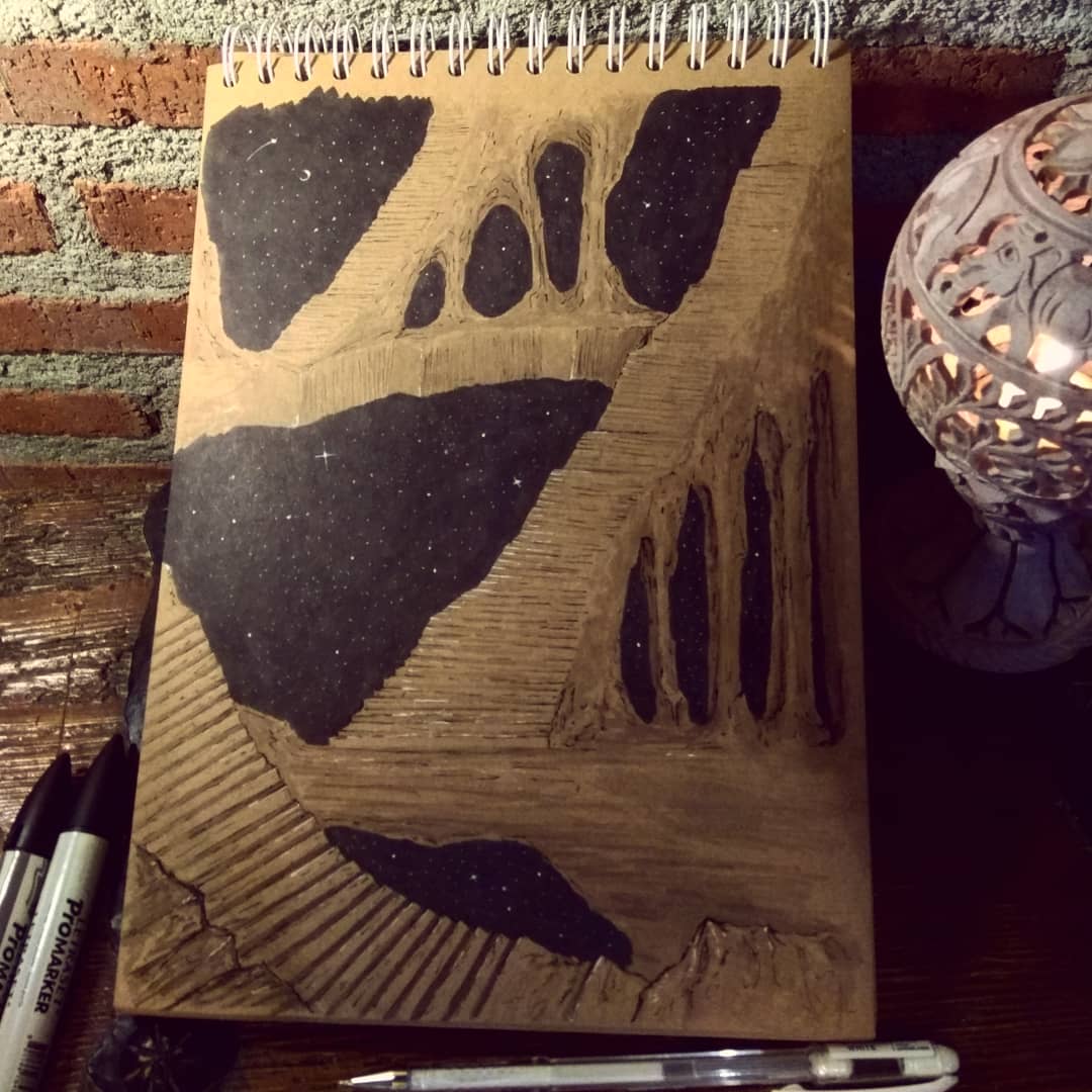 tomasilustrador's tweet photo. #Inktober día 8. A veces las distancias no parecen tan lejanas, cuando al subir otro peldaño tenemos a nuestro alcance todos los universos. "La distancia del tiempo". Reinterpretación de la Escalera de Penrose de M. C. Escher. #Inktober2018 #art https://t.co/BX84nZhUZr