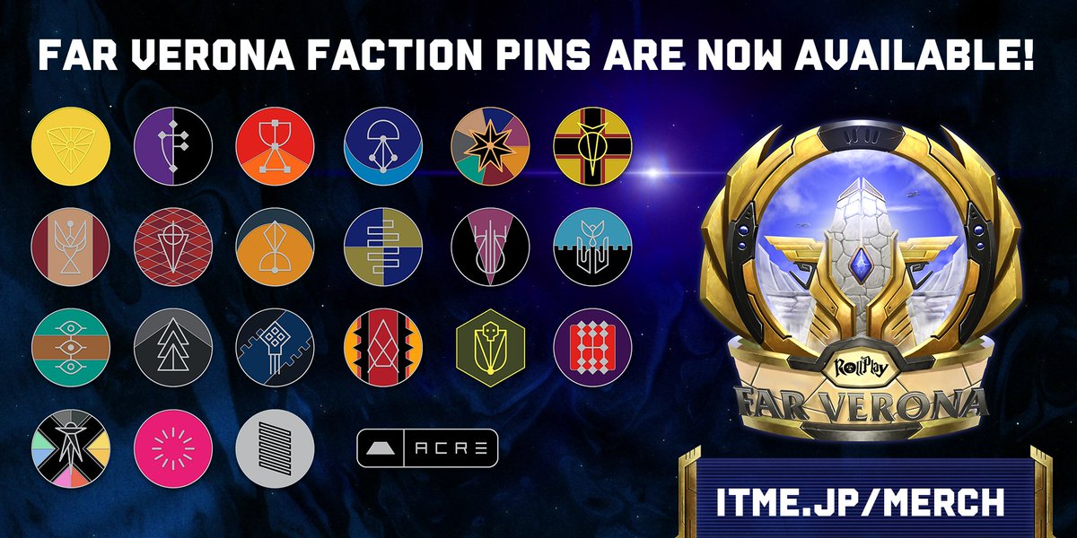 RollPlay's tweet photo. Hey! @RollPlay Far Verona Pin's are now live! Want to show your support for your favorite faction? Now you can! 

Thanks to @rsather_od for all the design work! 

https://t.co/6c8WgwZDmN https://t.co/GBioc26uSZ