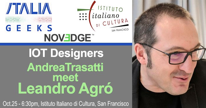 A unique opportunity to enjoy two top Italian designers discussing #IoT technologies, their impact on our society, culture, and our future. 
October 25th, a collaboration between #ItaliaGeeks and the <a href="/IICSFRANCISCO/">IIC San Francisco</a>. Time to register! meetup.com/ItaliaGeeks/ev…