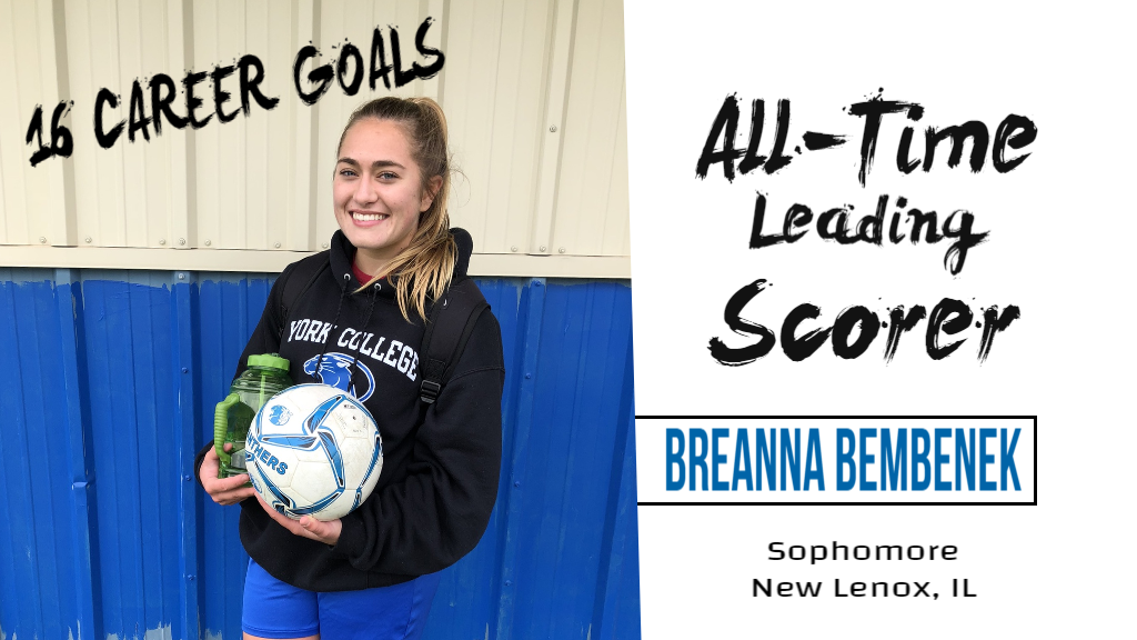 YorkUPanthers's tweet photo. Bre Bembenek just became the York Women's soccer all-time leading scorer with her 2 goals in today's game! #gobre #weareyc https://t.co/XIPg6B2De1