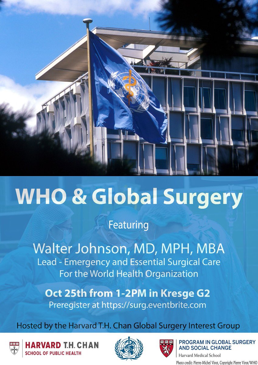 Paul Truché, MD, MPH (@ptruchemd) on Twitter photo The Chan Global Surgery Interest Group will be hosting <a href="/drwaltjohnson/">Walt Johnson</a> - Lead for Emergency and Essential Surgery for the <a href="/WHO/">World Health Organization (WHO)</a> on Oct 25th 1-2pm <a href="/HarvardChanSPH/">Harvard T.H. Chan School of Public Health</a>. A live stream will be available! Sign up at surg.eventbrite.com #globalsurgery <a href="/HarvardPGSSC/">Harvard Global Surgery</a> The Chan Global Surgery Interest Group will be hosting <a href="/drwaltjohnson/">Walt Johnson</a> - Lead for Emergency and Essential Surgery for the <a href="/WHO/">World Health Organization (WHO)</a> on Oct 25th 1-2pm <a href="/HarvardChanSPH/">Harvard T.H. Chan School of Public Health</a>. A live stream will be available! Sign up at surg.eventbrite.com #globalsurgery <a href="/HarvardPGSSC/">Harvard Global Surgery</a>