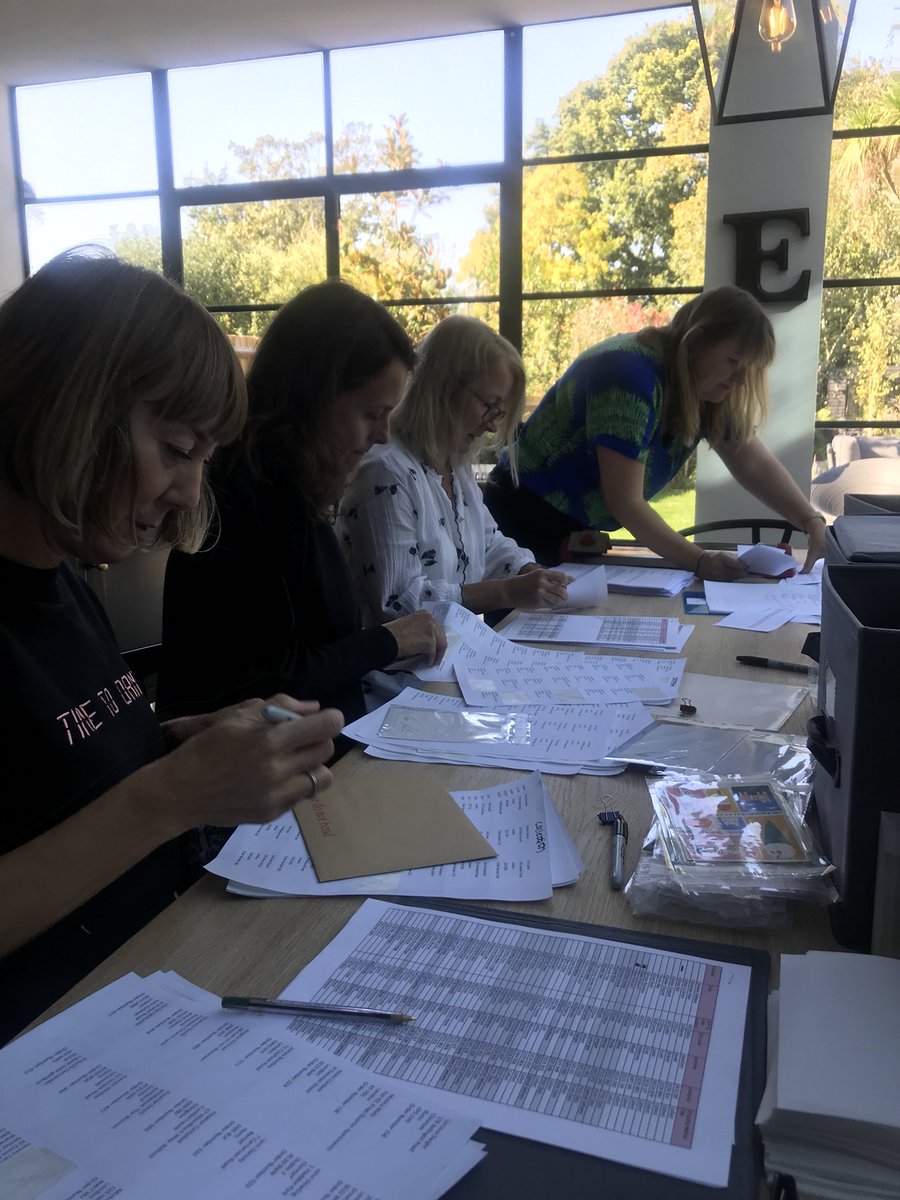 Secret Charter team sorting postcard packaging - we are in for the long haul! #secretcharter #postcardsale
