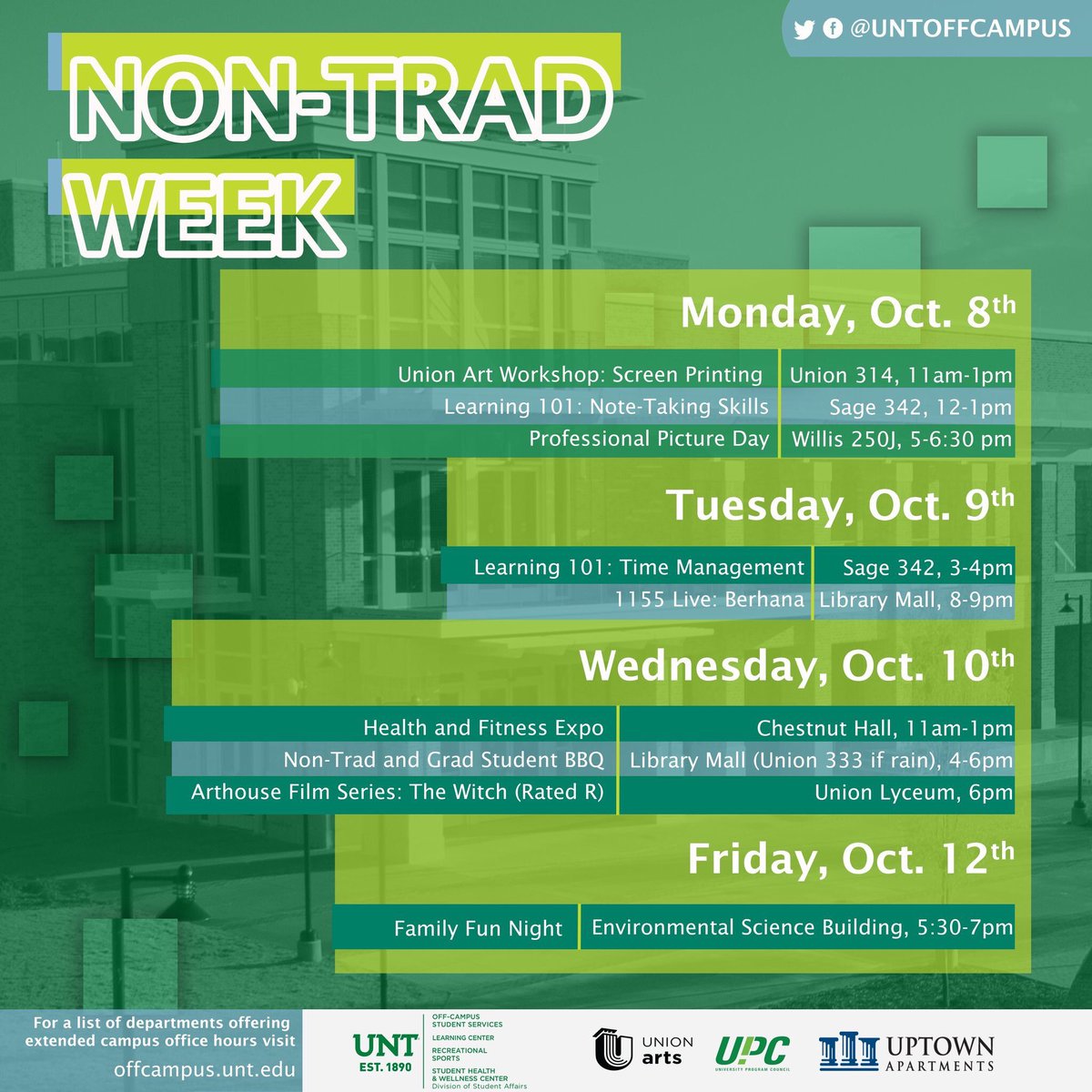 UNToffcampus's tweet photo. #NonTradWeek #UNT #GMG 😎🦅 https://t.co/Bv6sxbfQgP