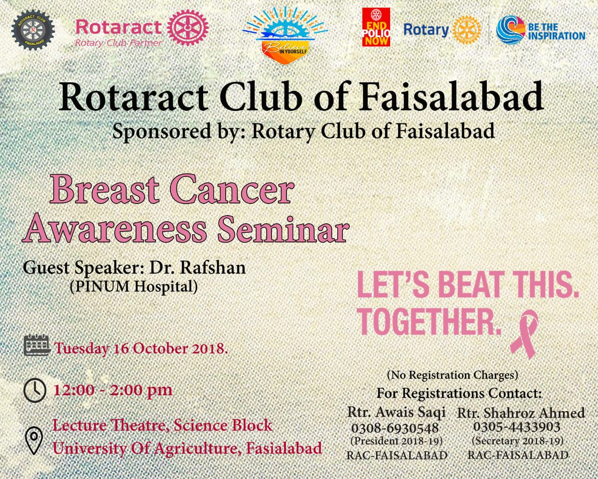 ebadatibnbabar's tweet photo. "Supporting the fighters, admiring the survivors, honoring the taken and never ever giving up the hope"
.
#BreastCancerAwarenessMonth #October #RACFSD #RID3272 #RotaractSpirit #BelieveInYourself https://t.co/nb5qi23m3E