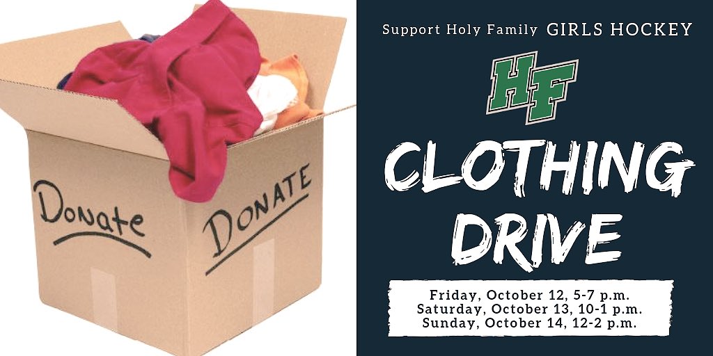 CharchenkoPaula's tweet photo. Spread the word help @HFgirlshockey and Epilepsy Foundation by donating clothing, accessories (hats, gloves, scarves), personal accessories (purses, wallets, belts, bags), bed and bath and shoes! Drop off hours are Friday 5-7pm, Saturday 10-1 and Sunday 12-2 at @HolyFamilyFire https://t.co/5A1jjL1EWf