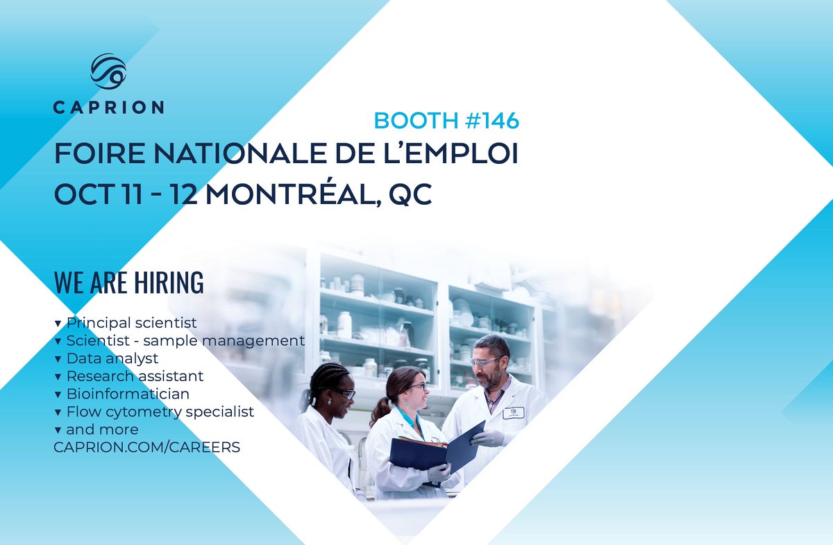 Meet with Rona Rosen and Evelyn Michaud, CHRP at the #FoireEmploi
#CaprionBioSci #Montreal #Carrieres #Careers #Biomarkers #MassSpectrometry #FlowCytometry #ImmuneMonitoring #CytometriedeFlux