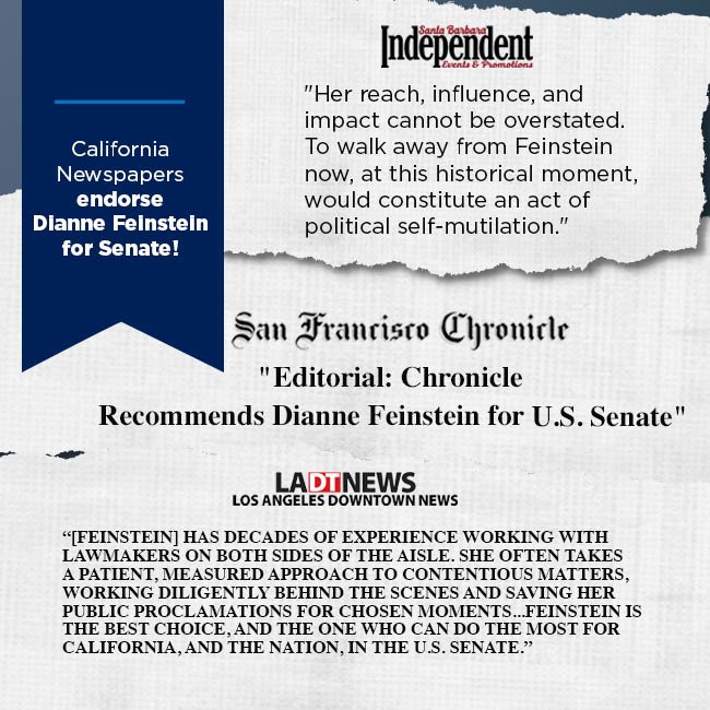#ICYMI Every major California newspaper has endorsed Dianne Feinstein for reelection #CASen