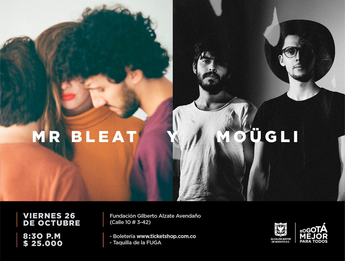 BOmm_Bogota's tweet photo. Agéndate con nuestra banda #BOmm2018 🎶@mouglimusica el viernes 26 de octubre por una noche llena de música, en la @FGAA 🥁 https://t.co/v0Zoi3e58l