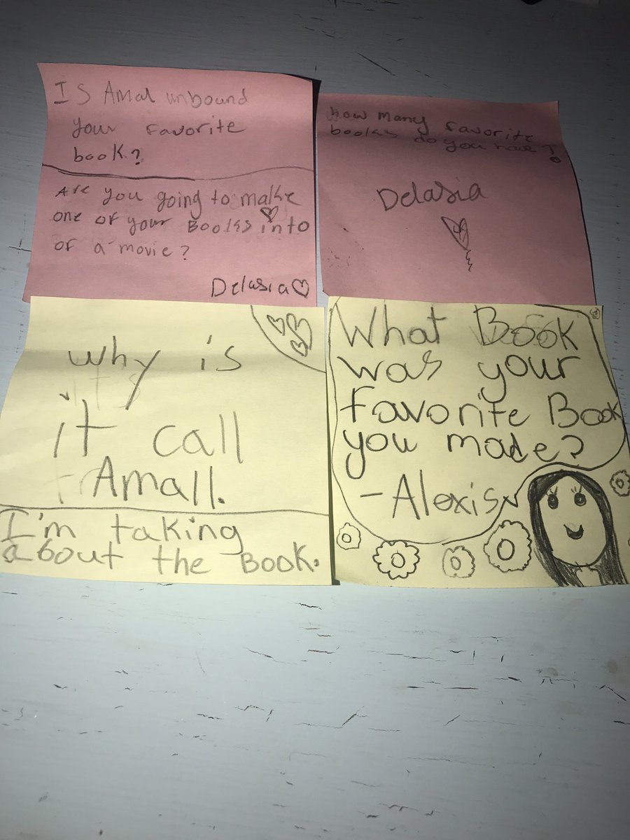 MentzerCourtney's tweet photo. @aishacs We love Amal Unbound!!! Some more questions from my 4th graders. We appreciate your time answering the other questions! #GRA18 #GRAAmal #AmalUnbound https://t.co/tBSkUVAn1j