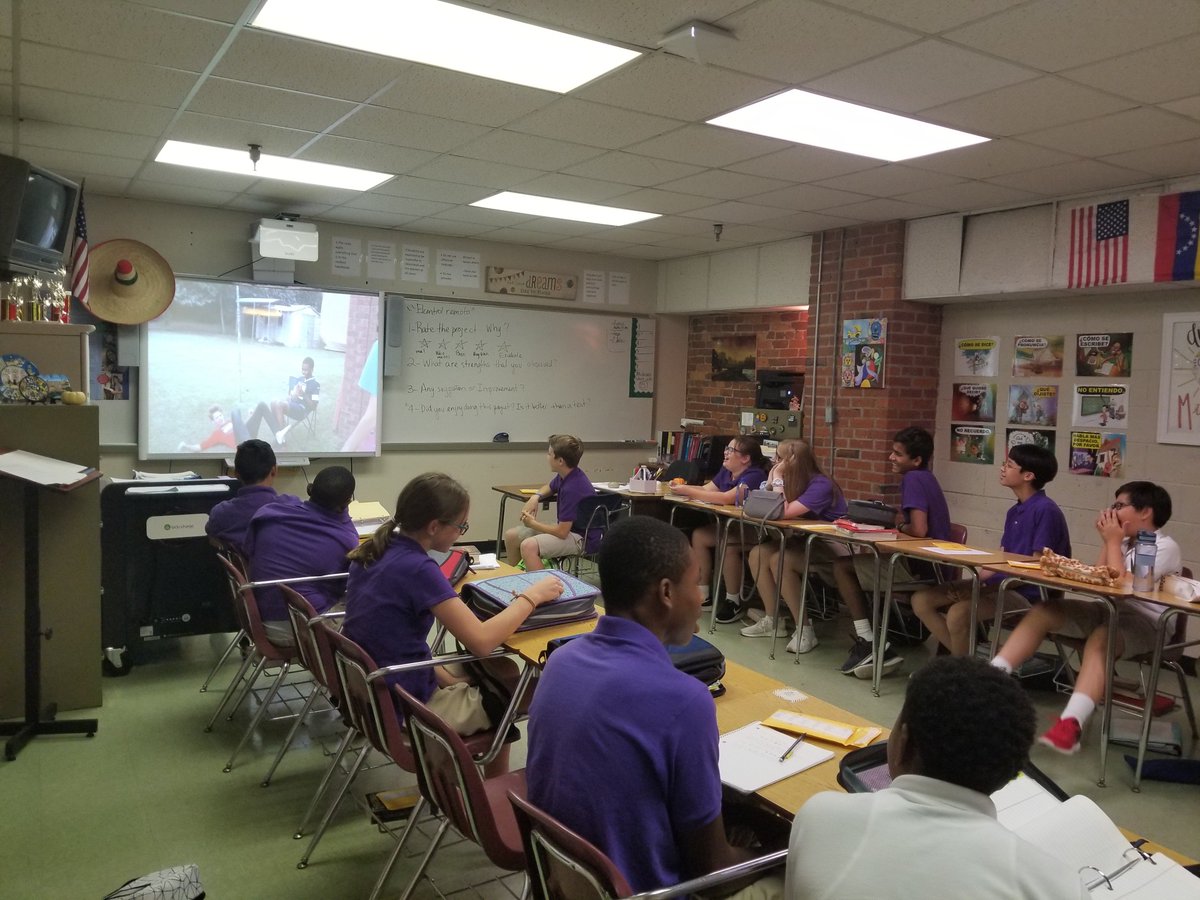8th grade Spanish I students watching a Spanish soap opera they created.  They reflect on the quality of their movie, the effectiveness of this project in language learning &amp; discuss areas of improvement for future episodes. Popcorn, anyone? <a href="/MPSAL/">Montgomery Public Schools</a> <a href="/DegaSuper/">SuperDega</a>  #MPSMOVINGFORWARD