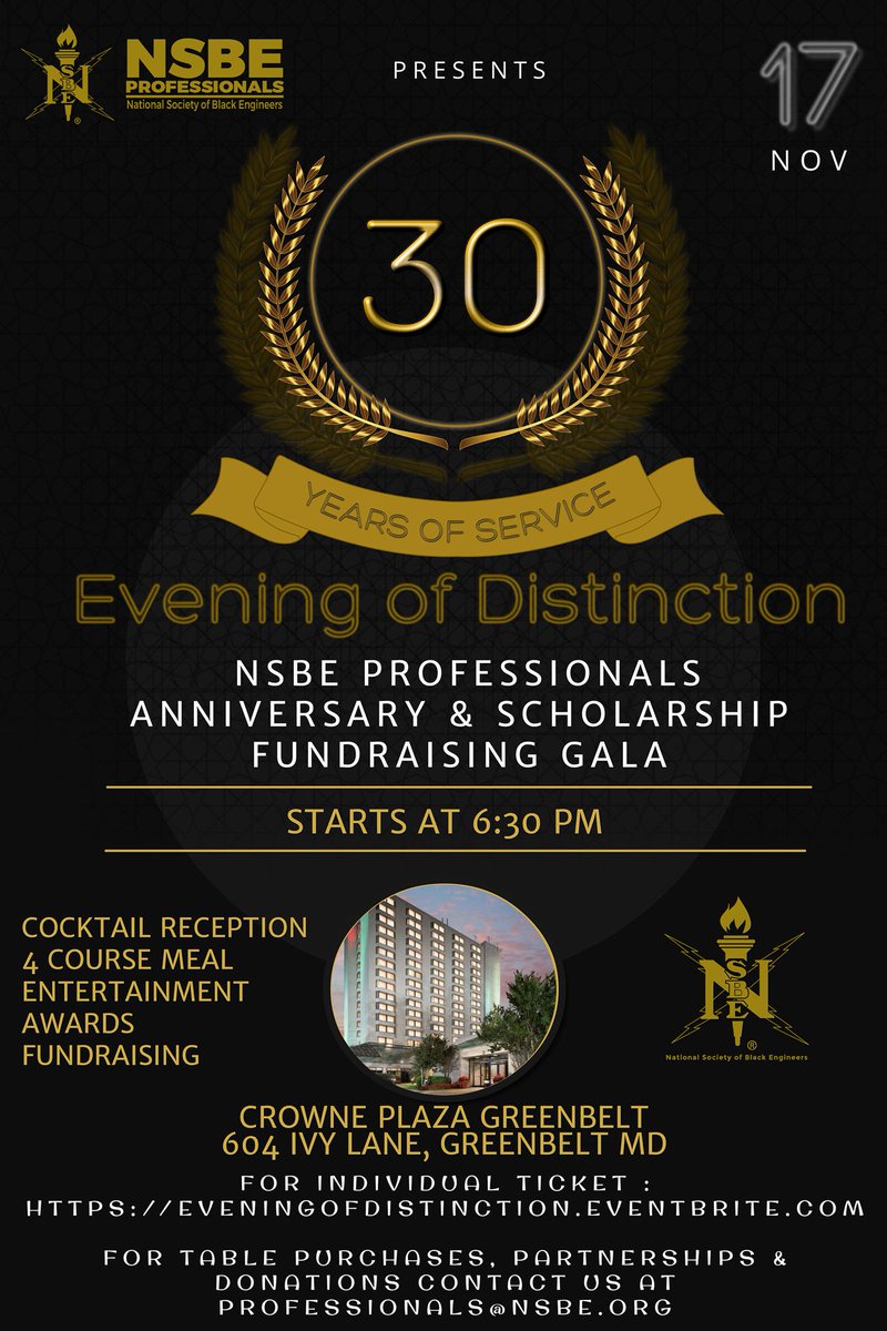Join us for this November as we come together to celebrate 30 years of NSBE professionals, provide members an opportunity to raise funds for scholarships, and recognize those who are achieving great success with their careers in STEM! Further details can be found below!