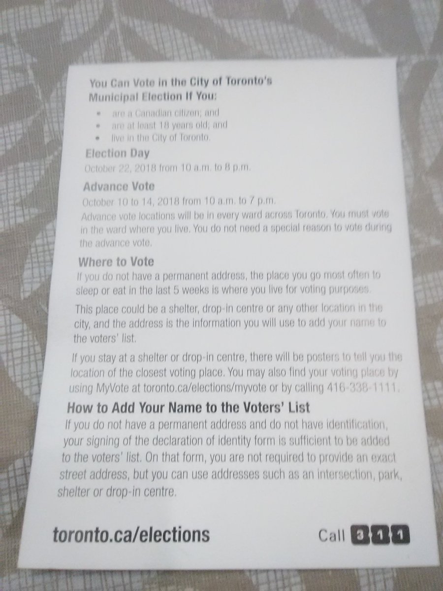 Norman41509989's tweet photo. I wish there was more information about  how a #homeless person votes 
In the #TorontoElection. Does it depend what park bench they sleep on?
#Topoli #TorontoVotes #Homelessness #OnePayChequeAway #MentalHealth #AffordableHousing 
#HomelessInToronto
#CdnPoli #HomelessVotesCount https://t.co/4d1QNNw5AU