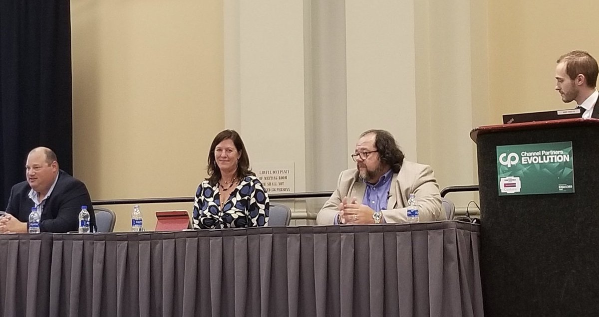 VirtualChnlGuy's tweet photo. A big thanks to my fellow panel members @PartnerPath‘s Diane Krakora and @TechFuturist Mike Diamond for a great conversation on 2018, 2019 Trends and Pete Peeves.  Remember! The left lane is for passing!  #CPEvolution #strategy #msp #channelsavvy https://t.co/eGrS7QskGi