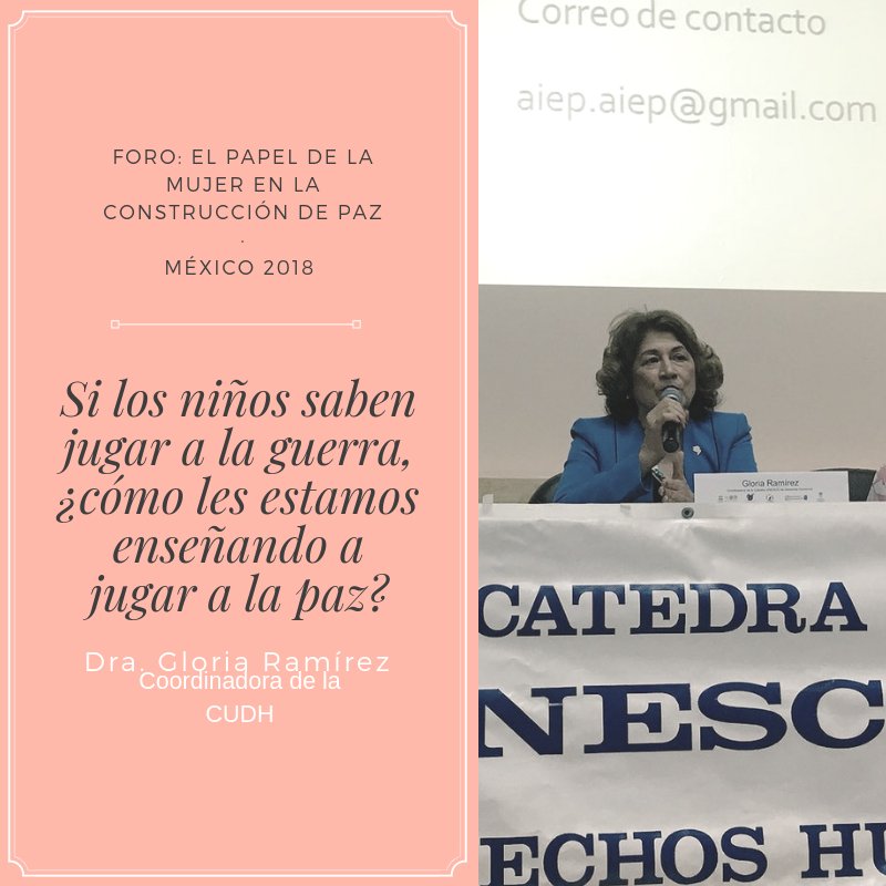 CatedraUnescoDH's tweet image. “Si los niños saben jugar a la guerra, ¿cómo les estamos enseñando a jugar a la paz?” @GloriaRmzH en el Foro del papel de la mujer en la construcción de la #Paz ante las recomendaciones de la #CEDAW #CUDH #DerechosHumanos #CatedraUNESCO