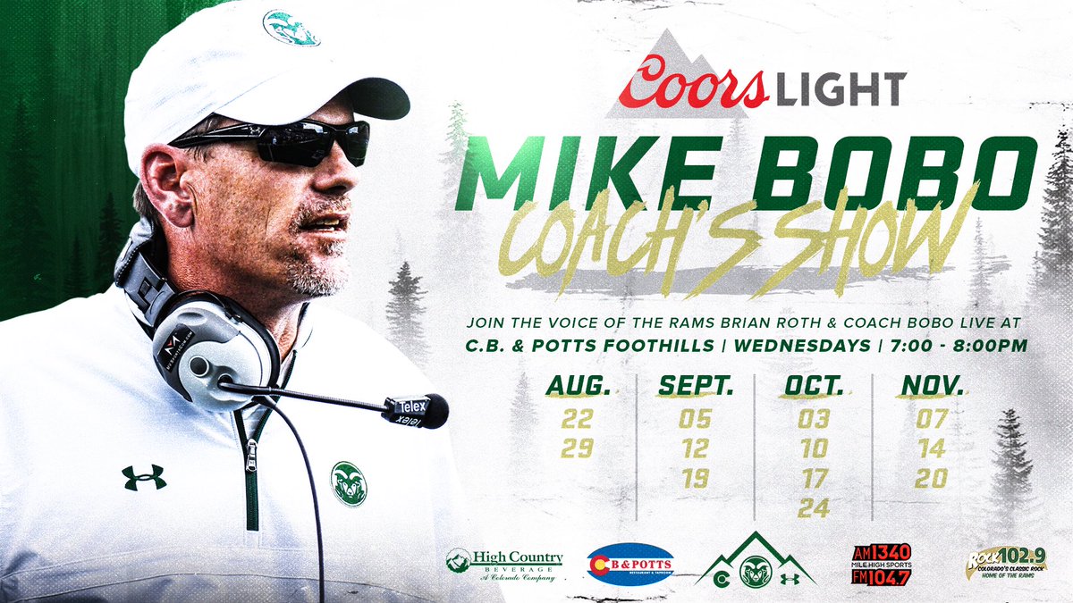 CSURamsRadio's tweet photo. We are 30 minutes away from the Coors Light Mike Bobo radio show.  Tweet at us or use #RamsRadio to ask Coach Bobo your question.  #CSURams https://t.co/bvGwigrpD0