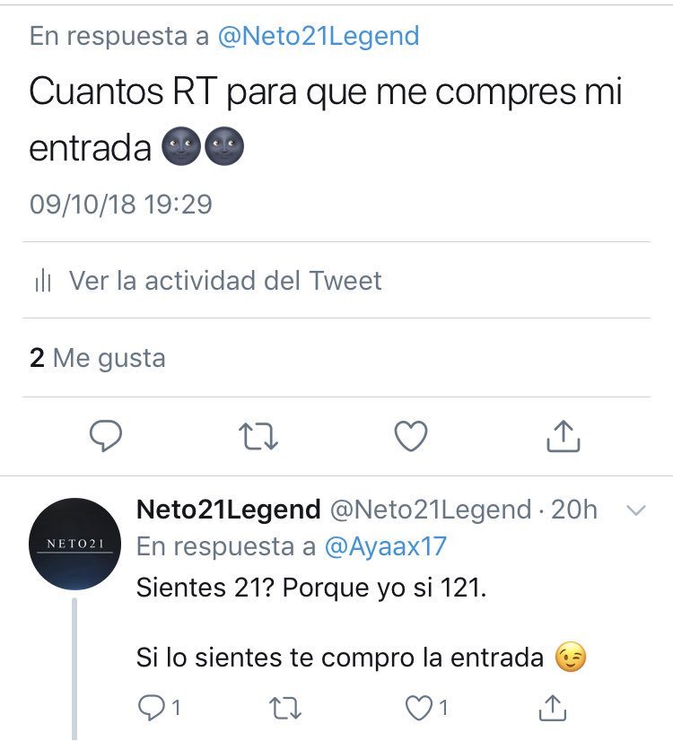 Me ayudan dando RT para que <a href="/Neto21Legend/">Neto21</a> me compre mi entrada para la final de los circuitos 🌚 se los agradecería mucho